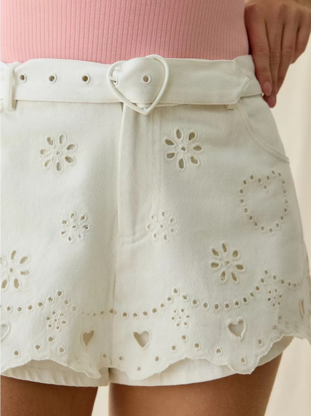 For Love & Lemons Heart Eyelet High-Waisted Denim Shorts | S | NWT